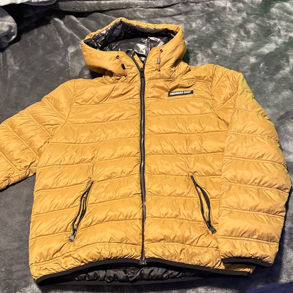 Members Only Yellow Hooded Puffer Jacket